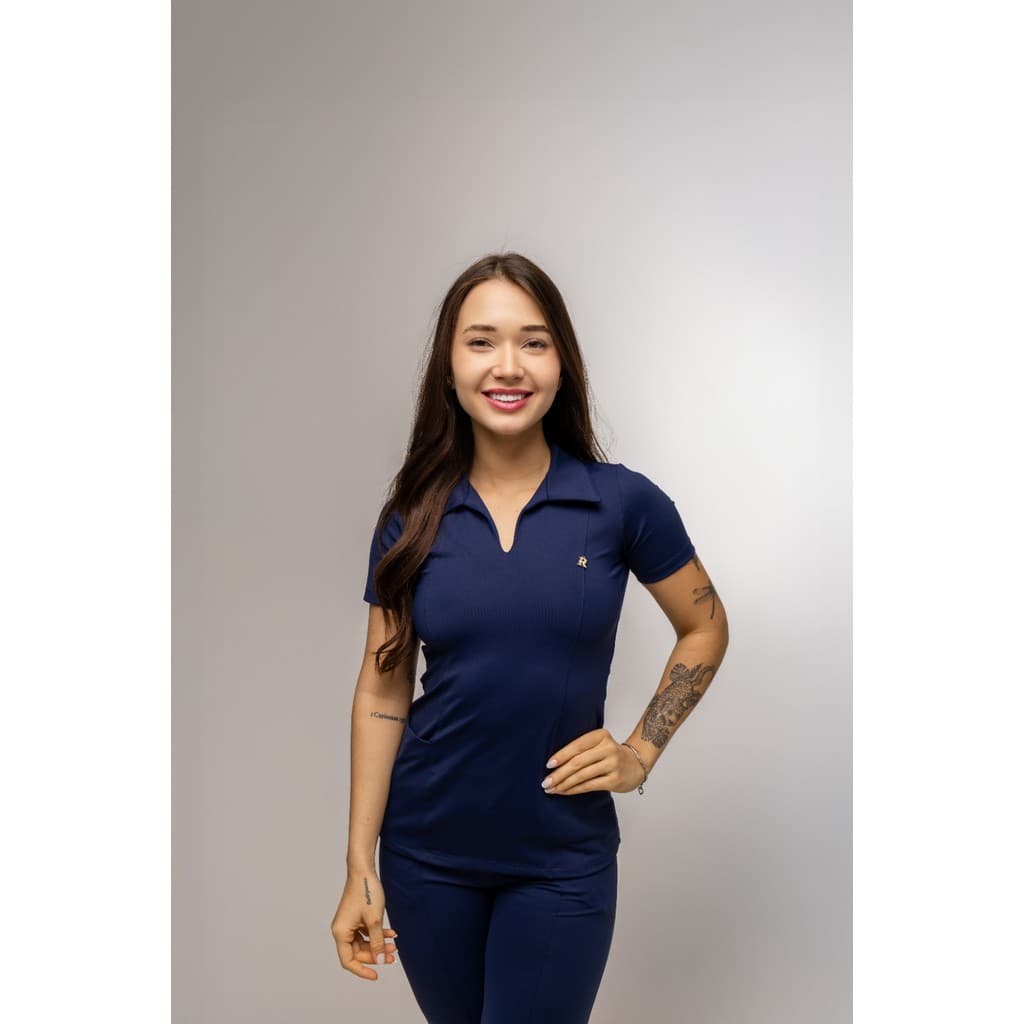 Conjunto Scrub Pijama Cirúrgico Ricco Azul Marinho Toque geladinho Poliamida  Elastano