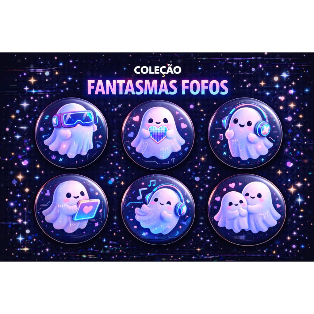 Kit 6 Bottons Colecionáveis Fantasminha Fofo | Halloween Cute Fantasminha Fofo Halloween Presente