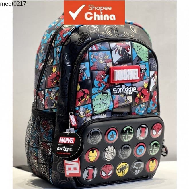 [ORIGINAL] [Mochila Clássica Smiggle Marvel para meninos, mochila escolar Super Herói para meninos e meninas PEEK