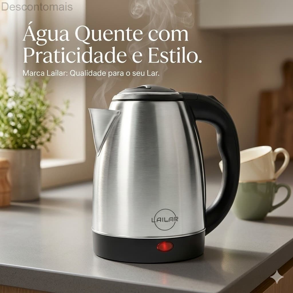 Chaleira Elétrica Inox 2 Litros Lailar – Ferve Rápido, Um Toque, Desligamento AutomáticoYGJL