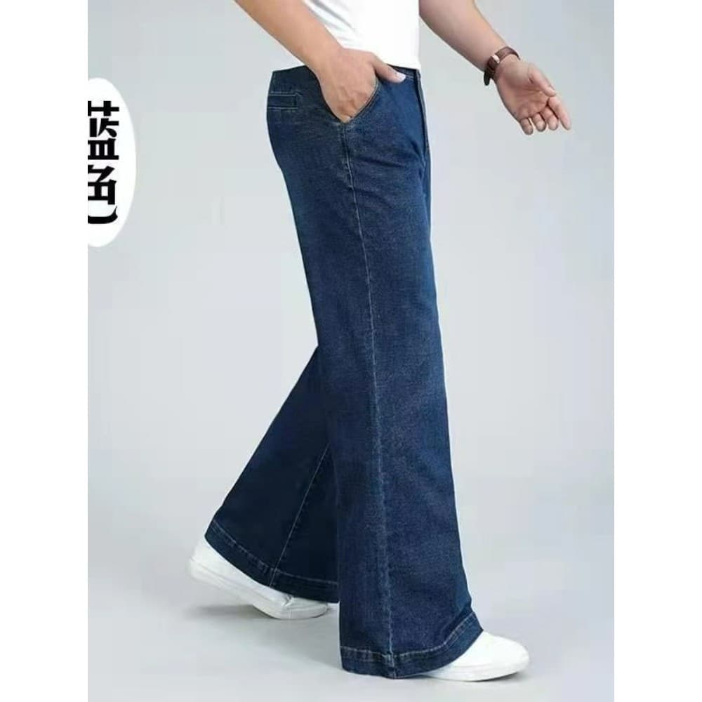 Primavera outono na moda meados de cintura Jeans masculino solto lavado calças de perna reta calças de perna larga grand