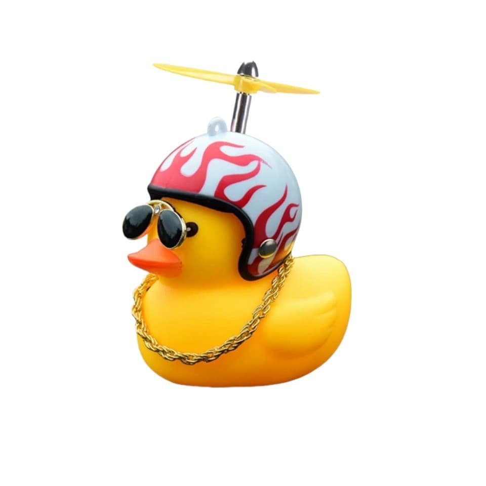 Buzina Bike Pato De Borracha C Capacete Hélice Branco/fogo verm