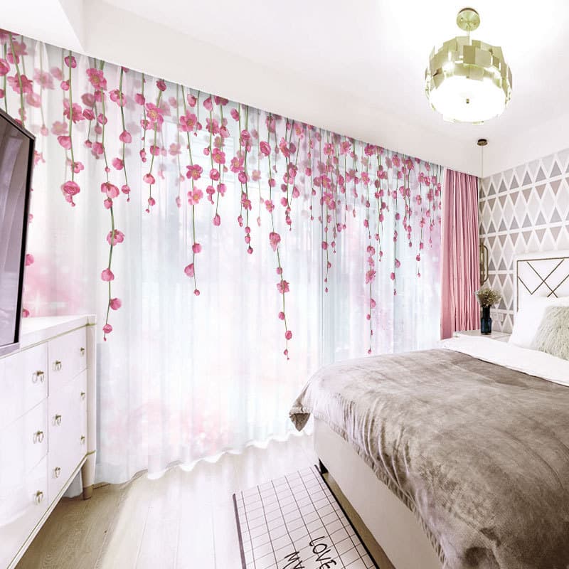 Nordic rosa flor planta cortina pequeno fresco ins menina quarto sala de estar Bay janela sem perfuração tela Blackout d