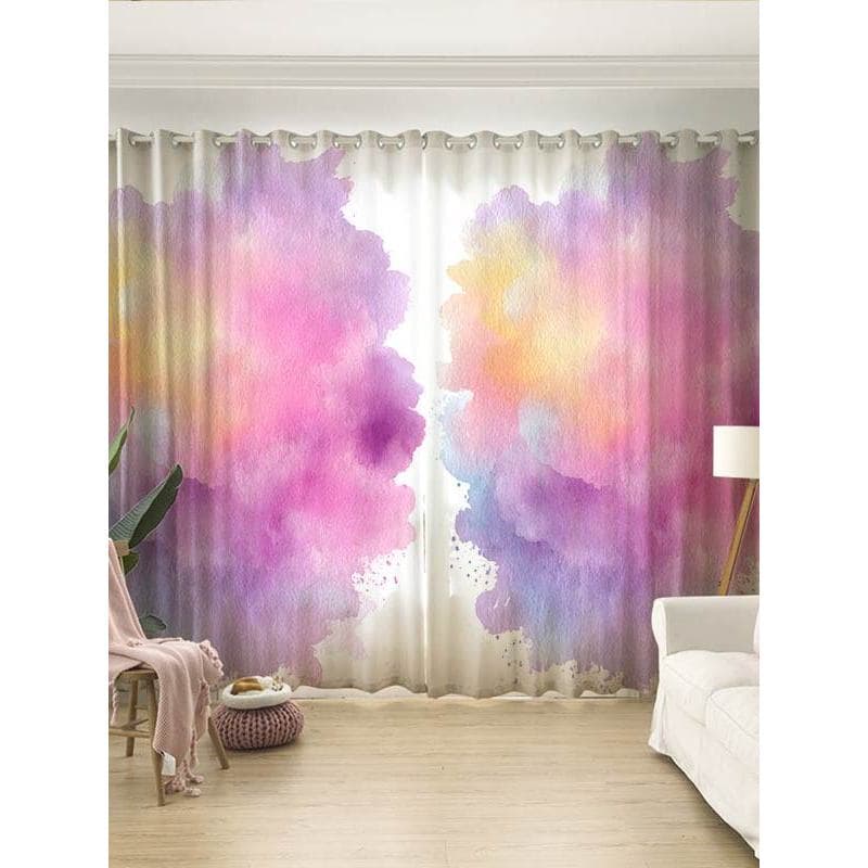 Estilo nórdico aquarela rosa gradiente Graffiti cortina de gaze sala estar varanda menina quarto Bay janela estúdio Hote