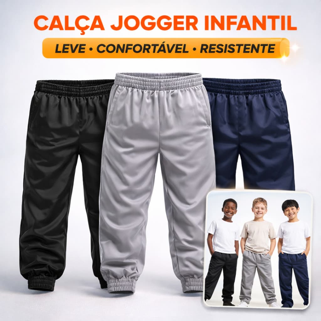 Calça Infantil Juvenil Menino Kit 3 Peças Colégio  Esporte Escola