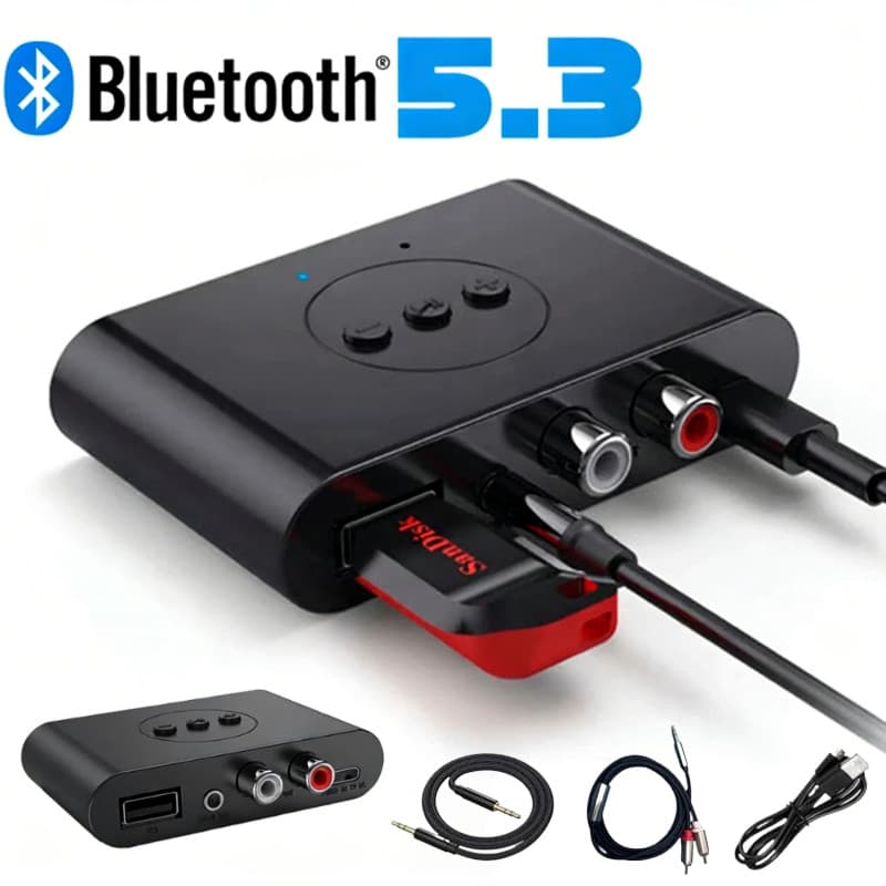 Receptor De Áudio Usb Tipo-C Bluetooth 5.3 Nfc Com P2 E Rca Para Carro Caixa de Som Receiver