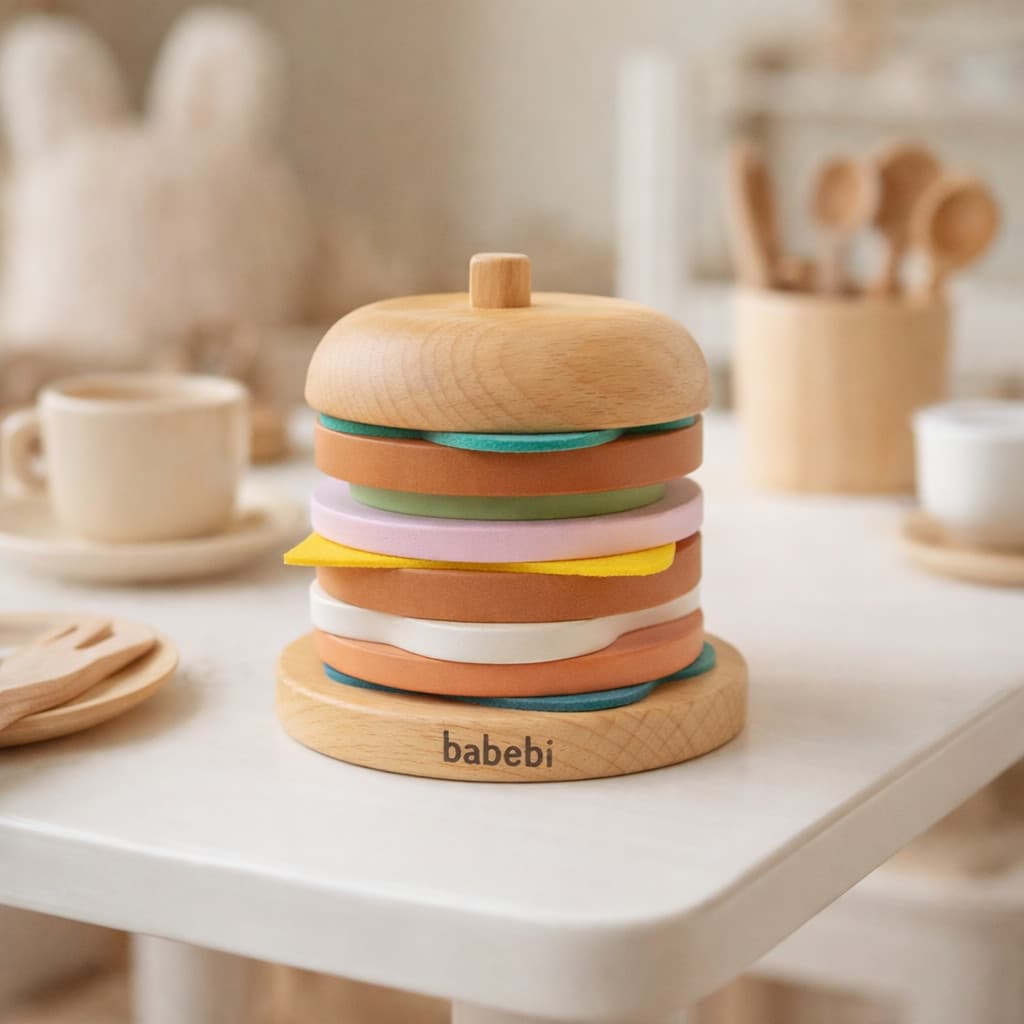 Brinquedo Bebê Monte Seu Hambúrguer de Madeira Montessori