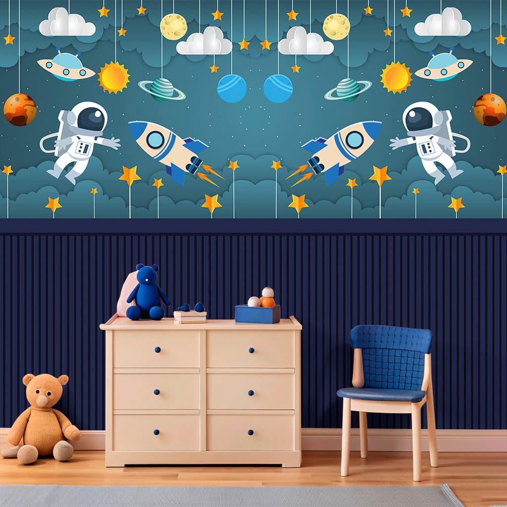 Papel De Parede Adesivo Personalizado Ripado Infantil Para Menino