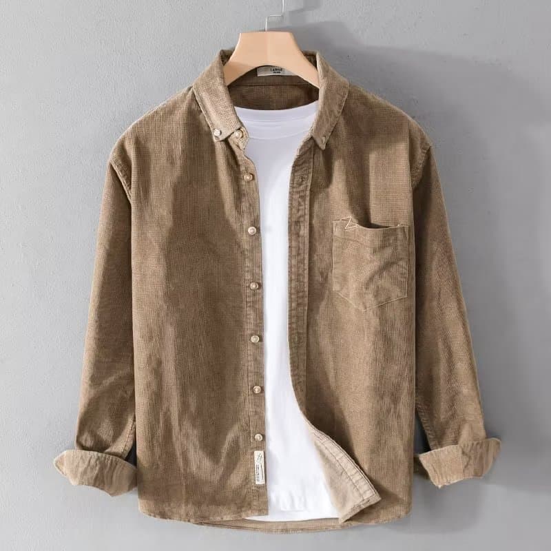 Camisa de veludo masculina de manga comprida, Casual, resistente à sujeira, resistente ao desgaste, camisa fina, outono,