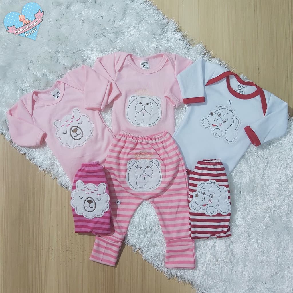 Kit C/3 - Conjunto De Bebê Body + Mijão Bordado Menina