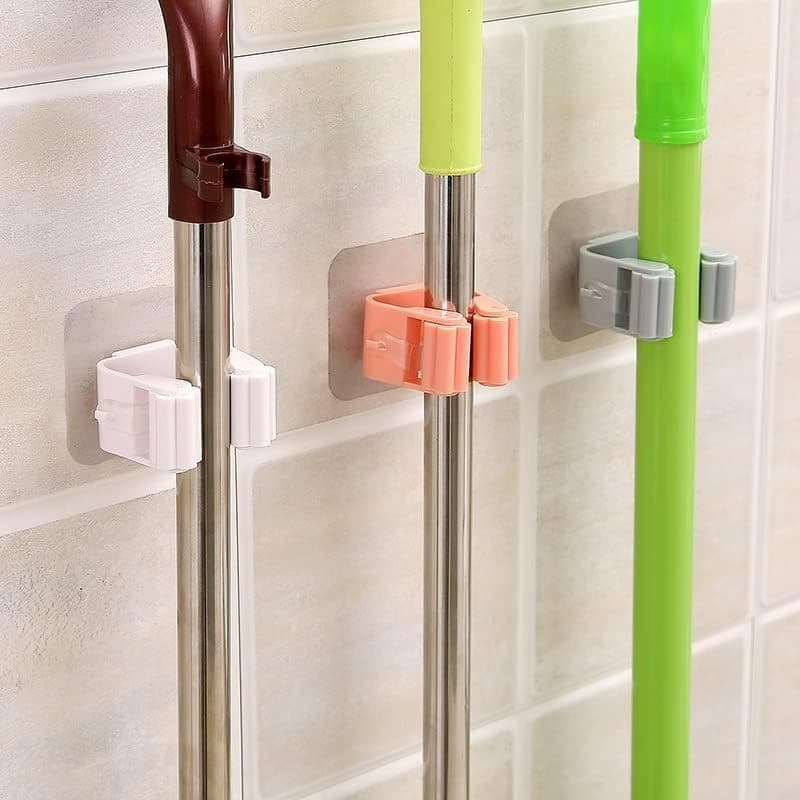 Kit 3 Unidades Suporte Organizador de Vassouras e Rodos Com Fita Adesiva Sem Furos