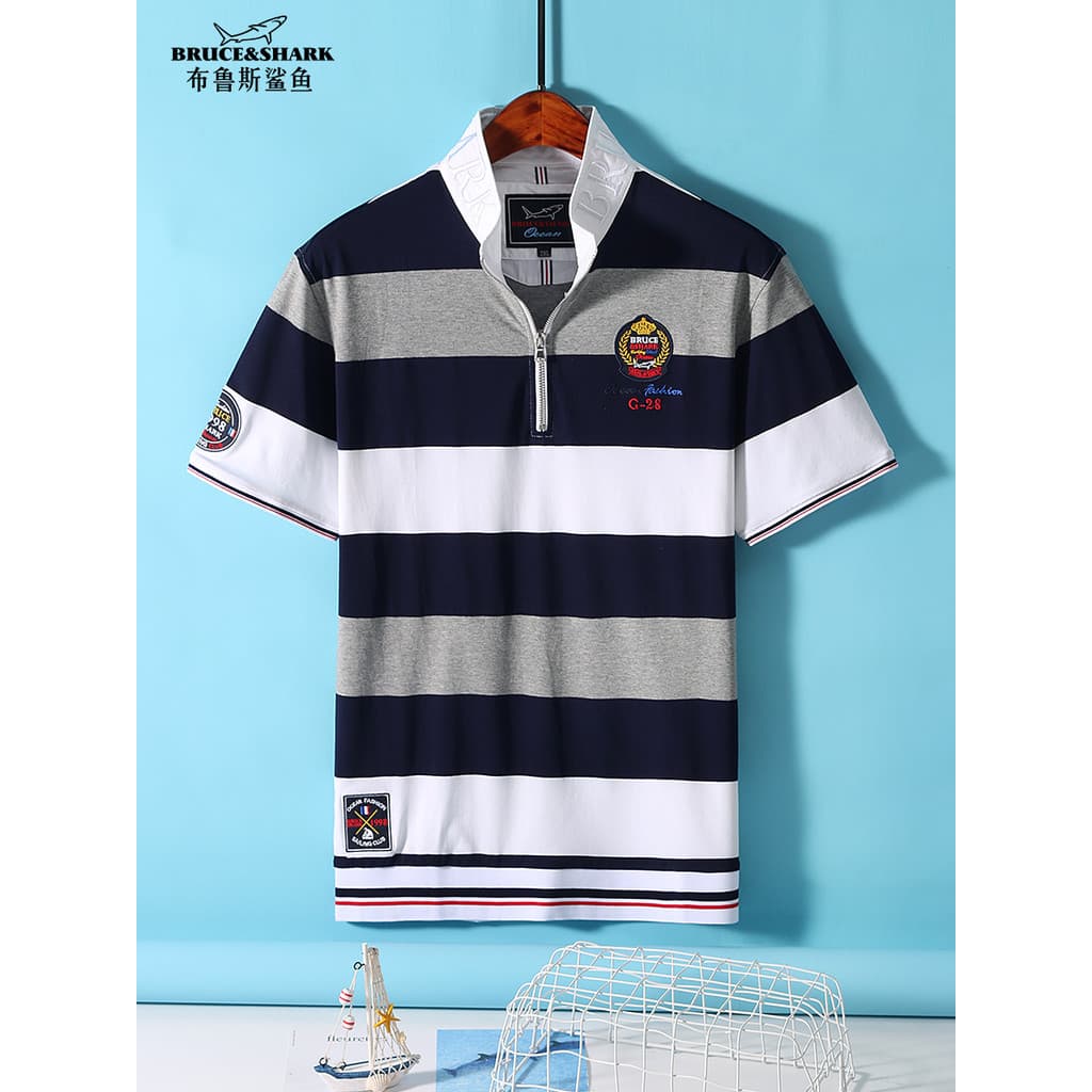 Camisa Polo listrada de verão masculina de manga curta camiseta Bruce Shark Street Wear bordado Plus Size camisa Paul so