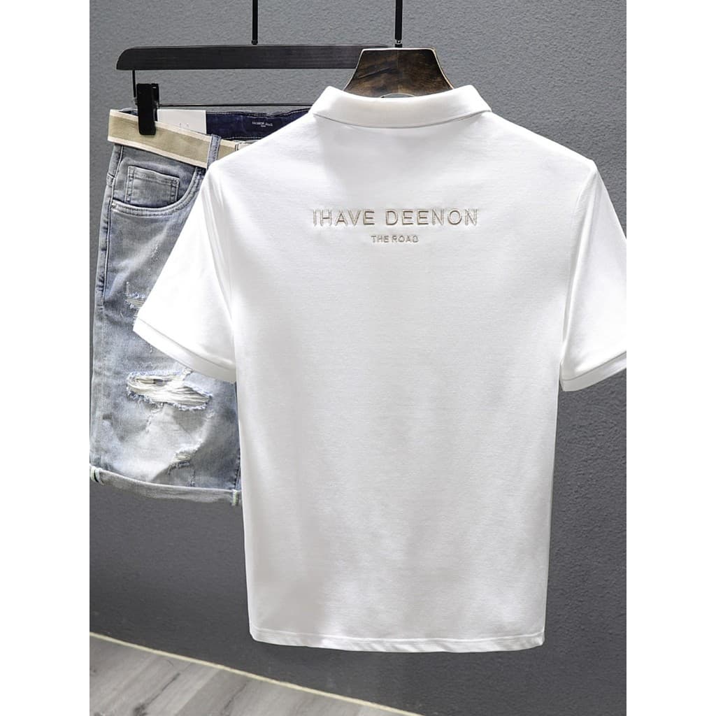 Calma luz madura moda tendência lapela branco novo estilo camisa polo masculina verão de manga curta camiseta roupas mas