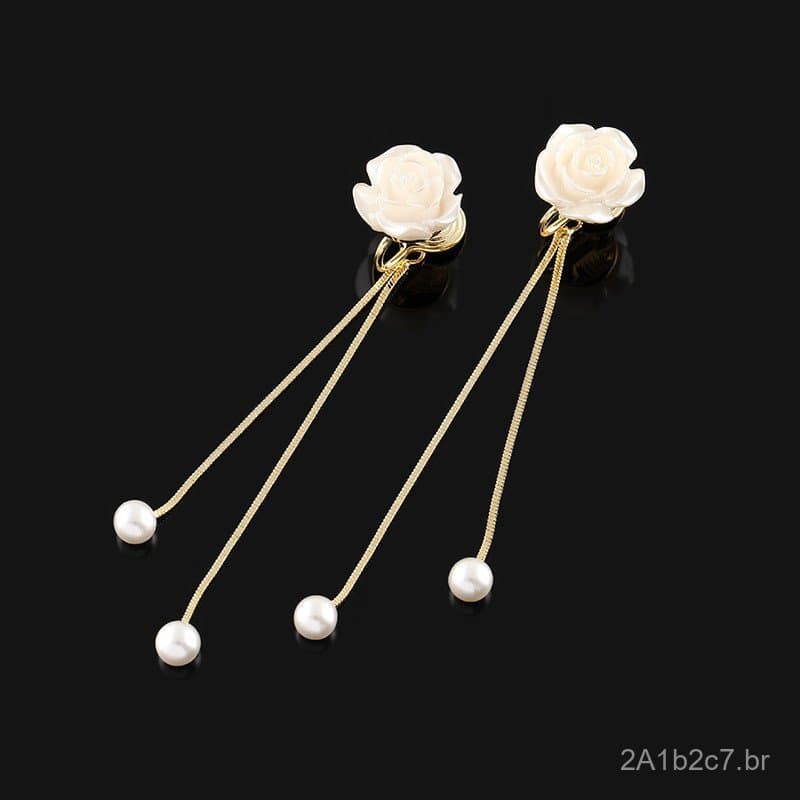 Brincos de Borla Pérola Doce EH650, Brincos de Flor Rosa de Fada, Brincos de Pressão em Forma de Espiral, Sem Dor para F