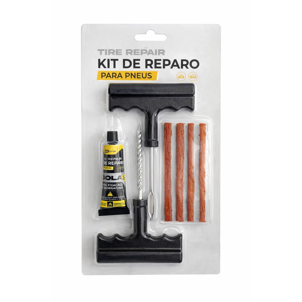 Kit Reparo de Pneu Completo Cola + Ferramentas T + Macarrão