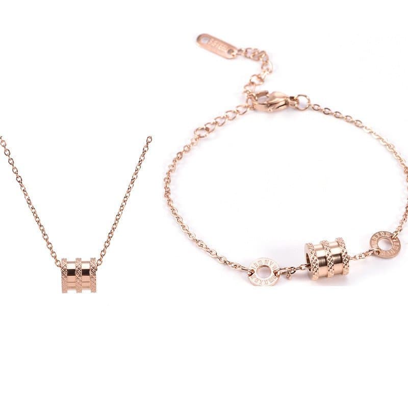 Conjunto de pulseira e colar em aço titânio com banho de ouro 18K, estilo coreano, popular conjunto de pulseira e colar