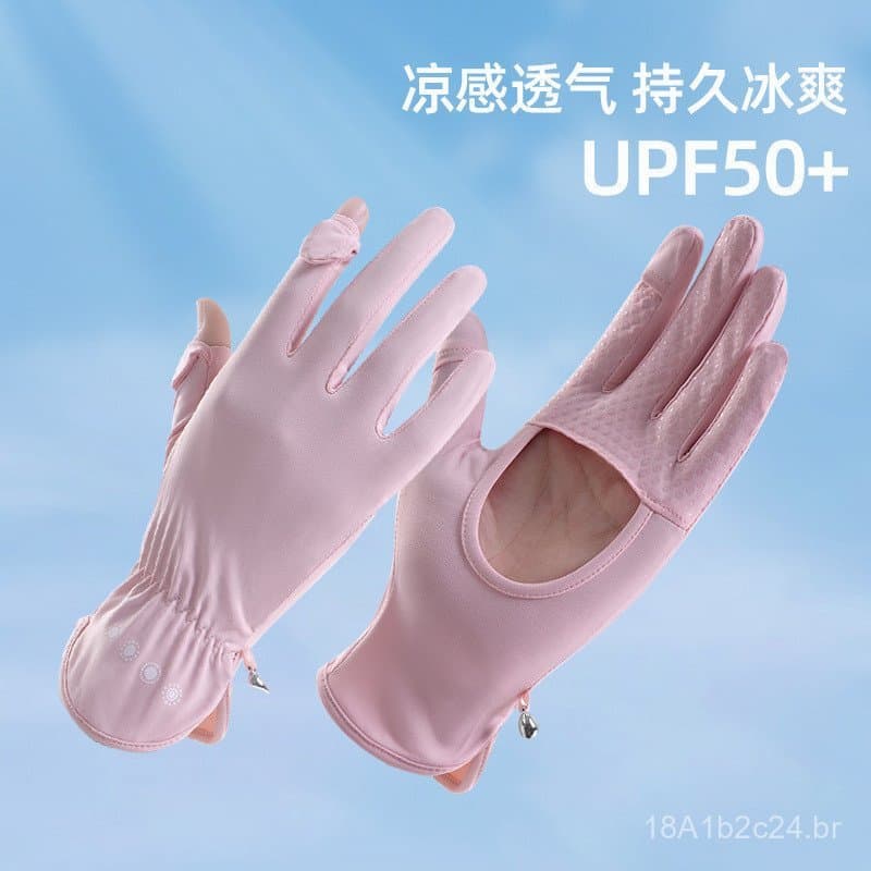 Luvas de Verão em Seda Gelada para Mulheres, Frescas ao Toque, Respiráveis, Finas, Compatíveis com Tela Sensível ao Toqu