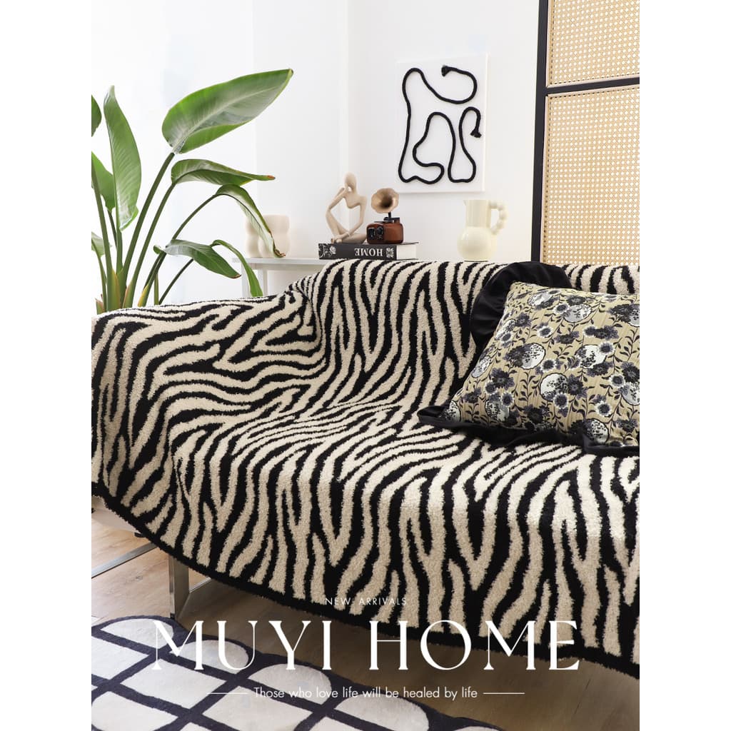 Estilo nórdico macio cera Zebra padrão meio lado velo cobertor Casual cobertor de lã sala de estar sofá cobertor capa co