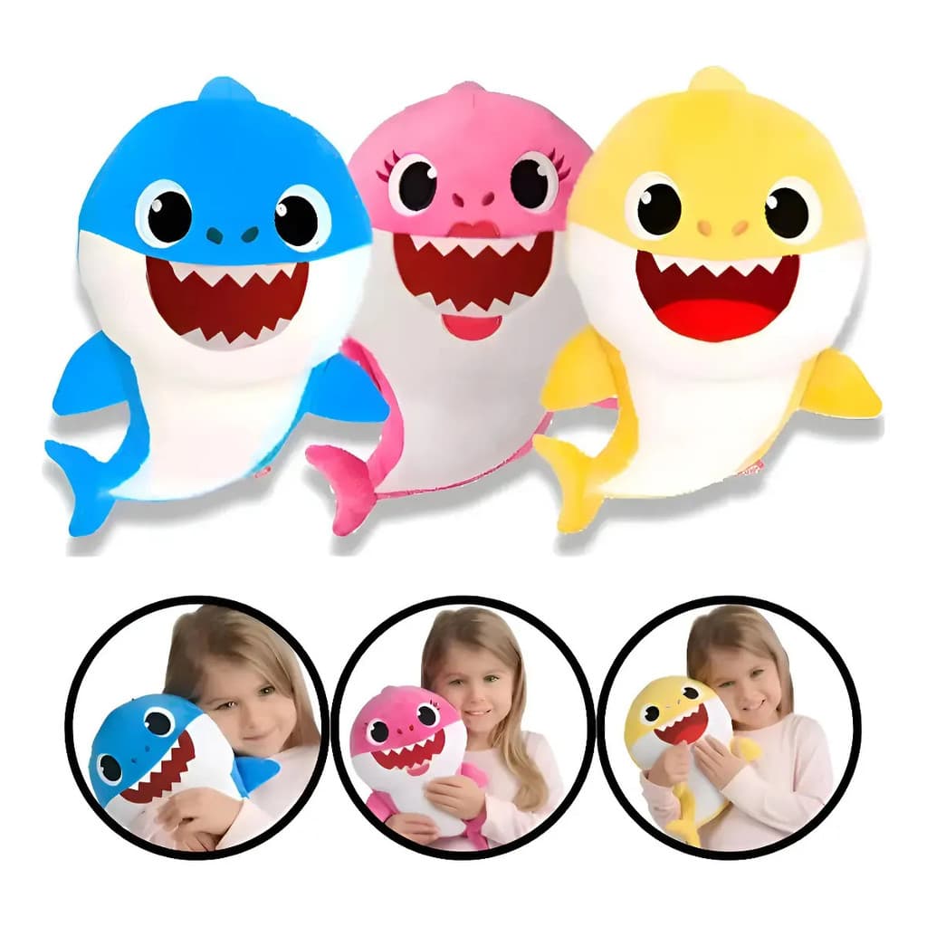 Kit com 3 Pelúcias Baby Shark Bebê Tubarão 25cm Kit 3 Cores Macio