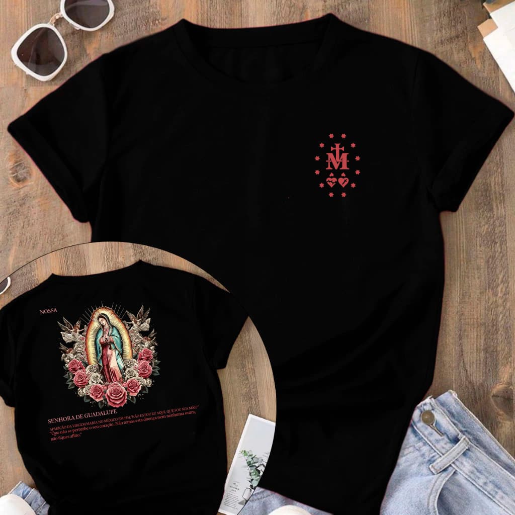 [Camiseta Premium em Algodão Puro]CC Camiseta Tradicional Religiosa Senhora De Guadalupe Blusa De Jesus Camisa