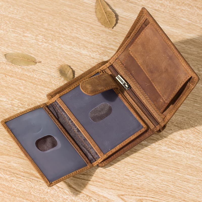 Carteira de couro genuíno retrô feita à mão masculina Vertical multifuncional primeira camada de couro Casual simples no