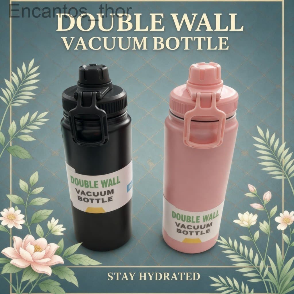 2 Garrafa Térmica Inox 800ml Preta e Rosa com Parede Dupla e Tampa de RoscaEAKL