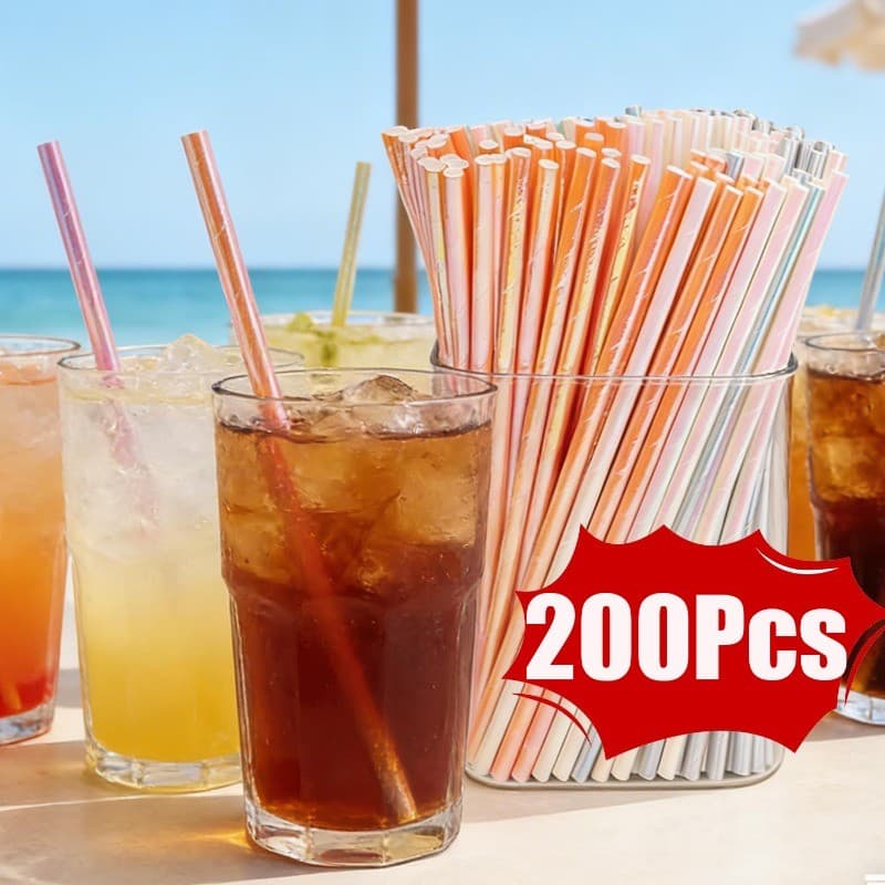 Canudos De Papel Descartáveis De 200 Pces , Para Fontes Da Festa De Aniversário , Necessidades Diárias Bebendo Do Casame