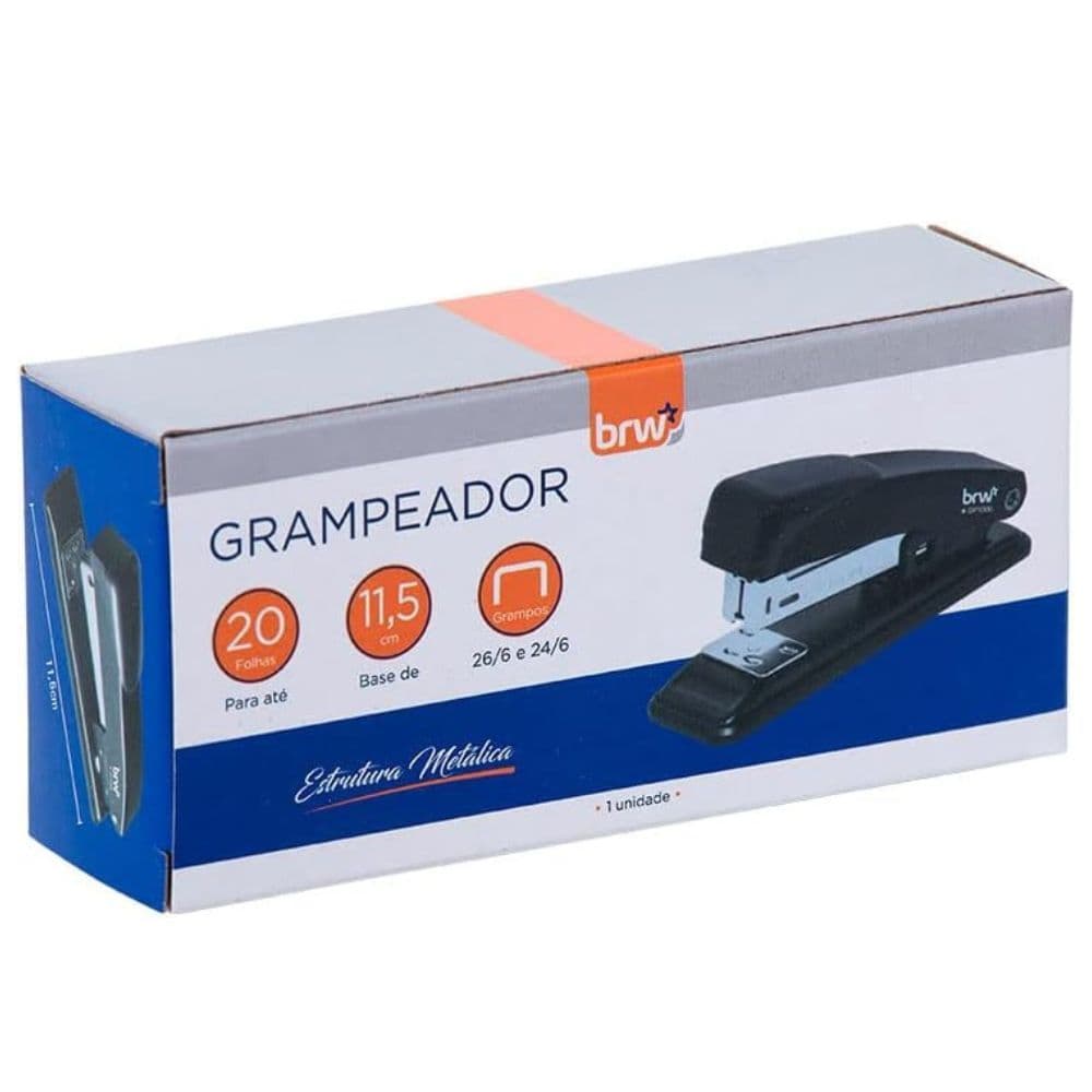 Grampeador de Metal BRW para 20fls Base de 11,5cm Preto