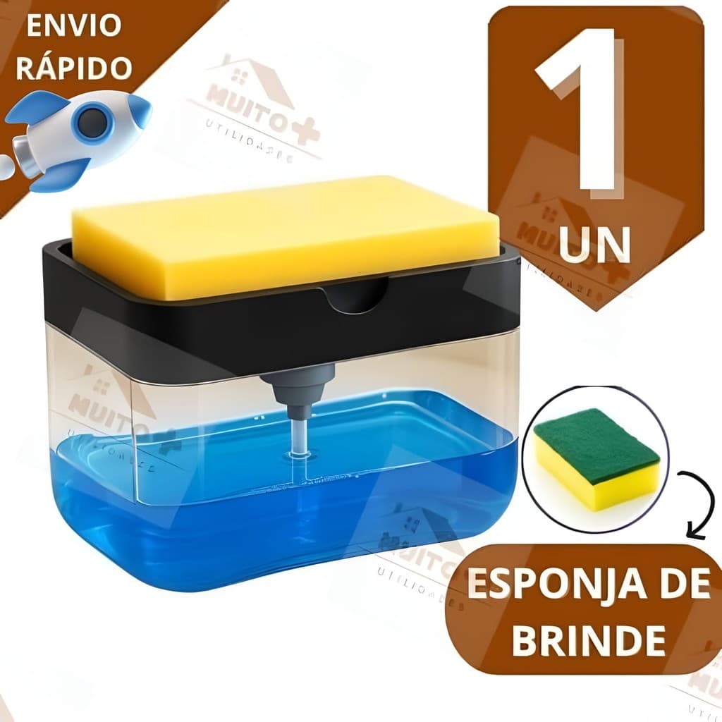Dispenser de Detergente 2x1 Porta Sabão Líquido Com Suporte Bucha Esponja Limpeza Cozinha