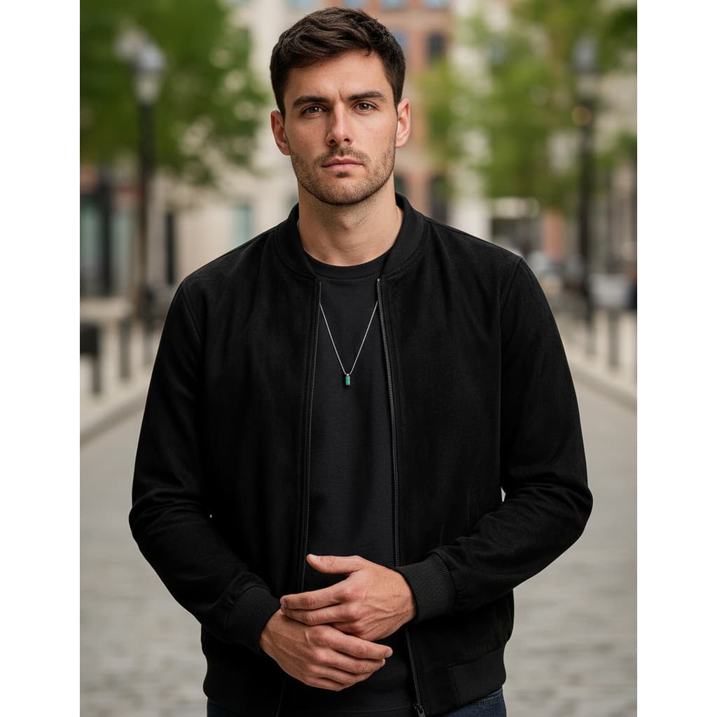 Jaqueta Bomber Suede Masculina Com Zíper Frontal E Bolso