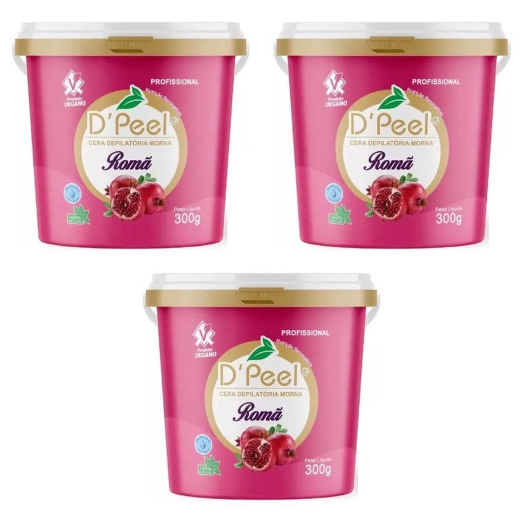 Kit com 3 Unidades de D´Peel - Cera Depilatória Profissional Morna 300g - Romã  - Reds