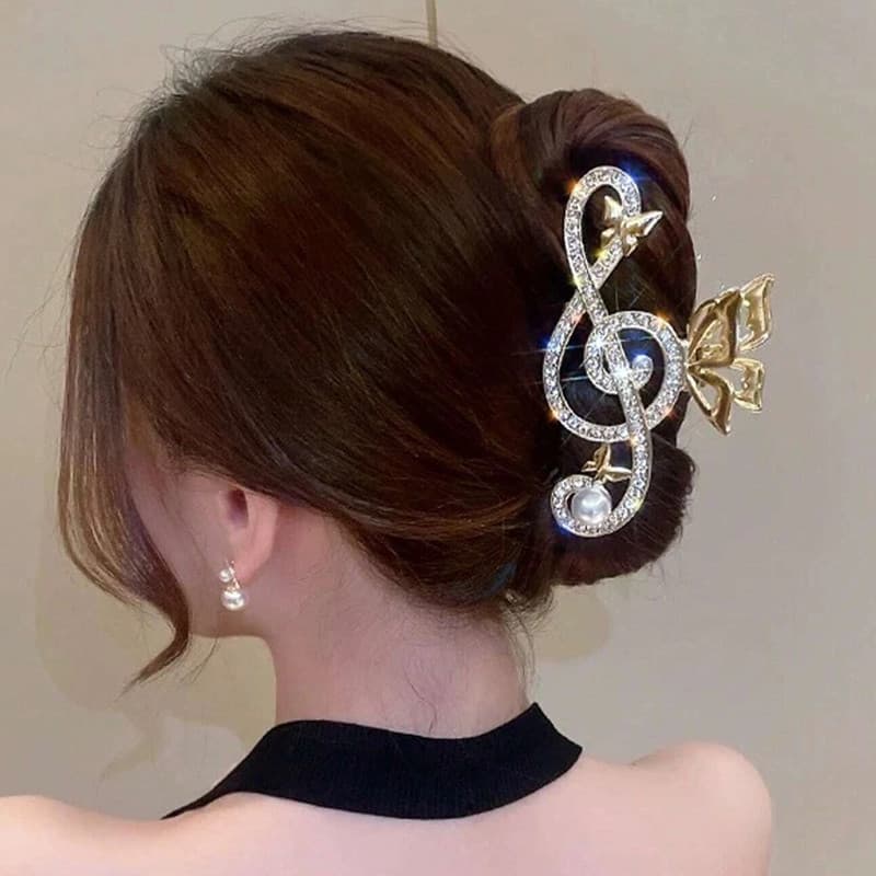 Presilha de Cabelo em Tom Dourado Brilhante com Nota Musical para Uso Diário e Festa, Adequada para Mulheres.