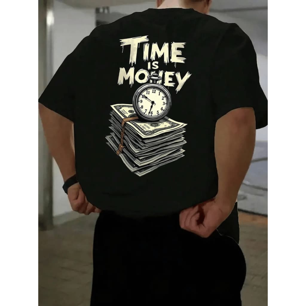 Camiseta camisa Masculina Time Is Money 100% Algodão Camiseta Básica Estampada Fio 30.1 Manga Curta