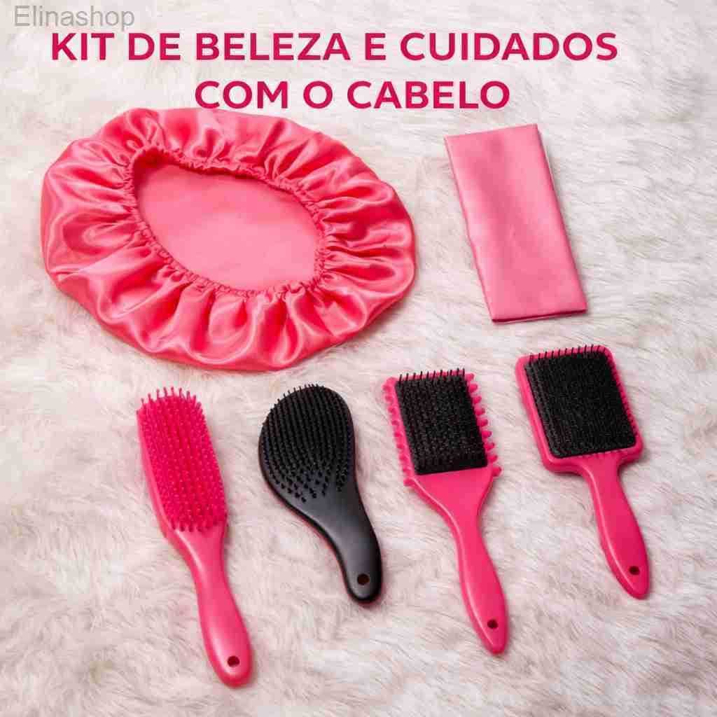 Kit Capilar 6 Peças - Touca de Cetim, Faixa, Escova Polvo, Escova Mágica, Escova Fitagem e Escova Raquete2FQP