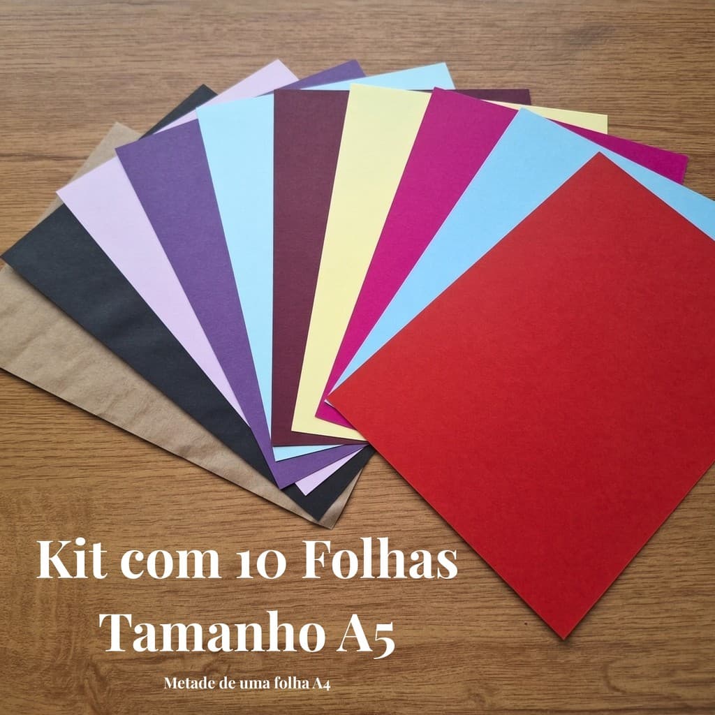 Kit Papéis Coloridos A5 | 10 Folhas com Gramaturas Variadas | Journal | Scrapbook