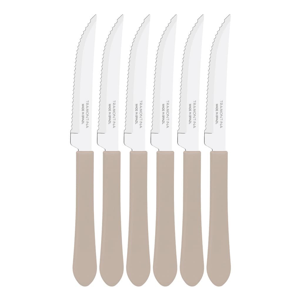 JOGO DE FACA DE CHURRASCO/MESA AÇO INOX LEME CINZA 4" 6 PEÇAS TRAMONTINA