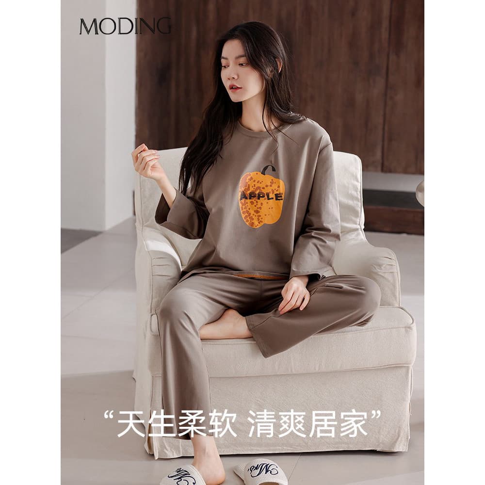 Senhoras pijamas de algodão puro terno calças de manga comprida macio pele-amigável outono inverno Homewear solto tamanh