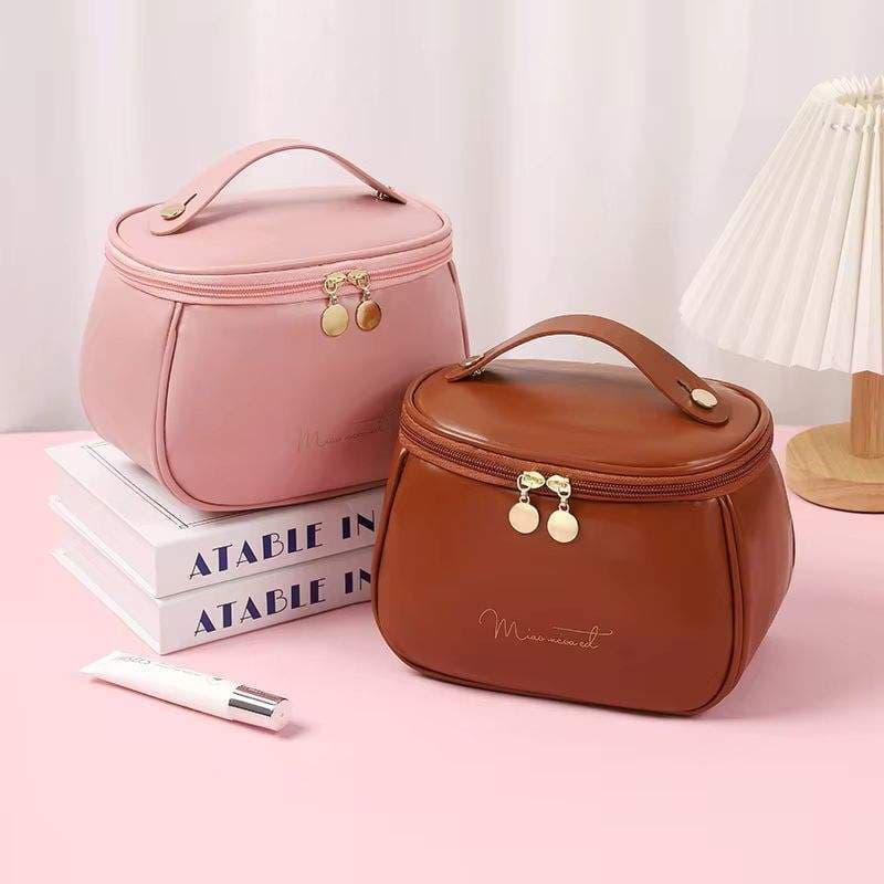 Bolsa De Cosmético De Couro PU Com Grande Capacidade Portátil Para Viagem LE