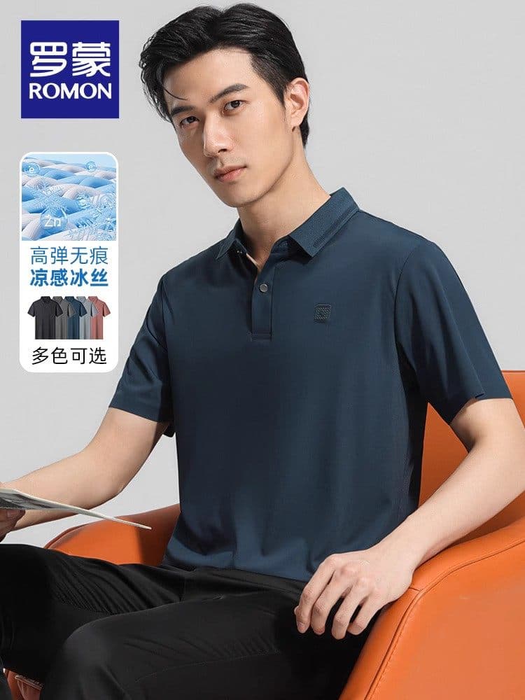 [Queda direta] [5A Antibacteriano Cool Feeling] Romon Camisa POLO masculina de manga curta verão estilo fino camiseta de