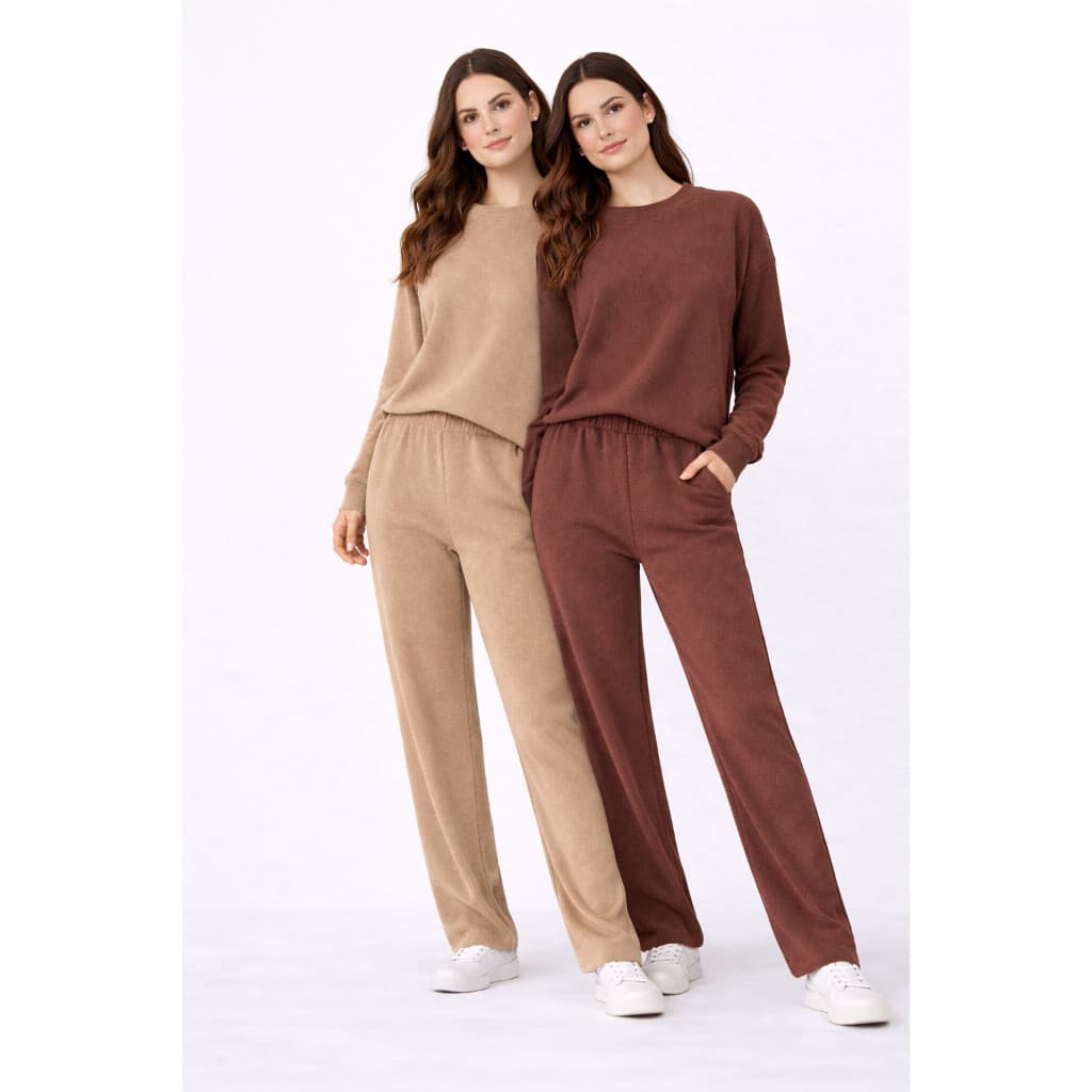 Conjunto Feminino Manga Longa Tecido Texturizado Moda Inverno 2026