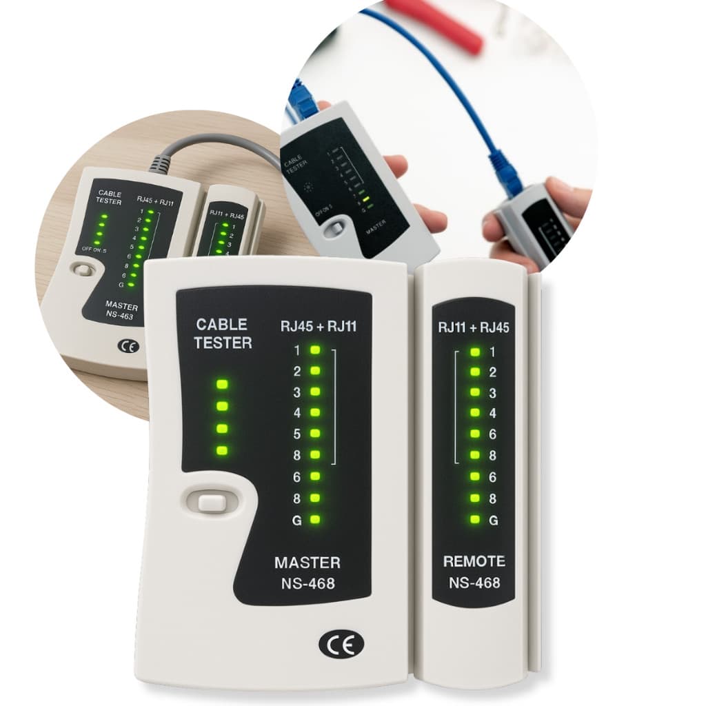 Testador de Cabos RJ45 RJ11 Cabo de Rede e Telefone | Master e Remoto | Com Luz de LED Bateria 9v