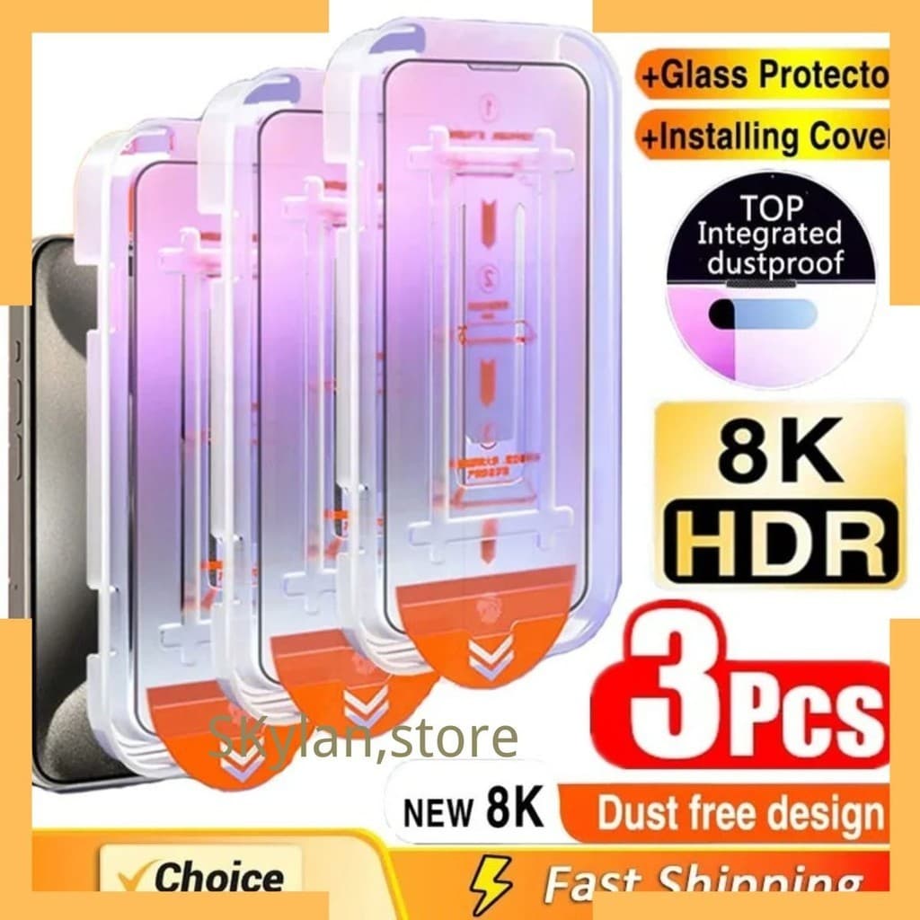 2026 Protetor de Tela com fácil instalação de vidro 3D para iPhone 13,11,12,14,16 17 Pro Max,XR,16E,15Plus, air 3pcs