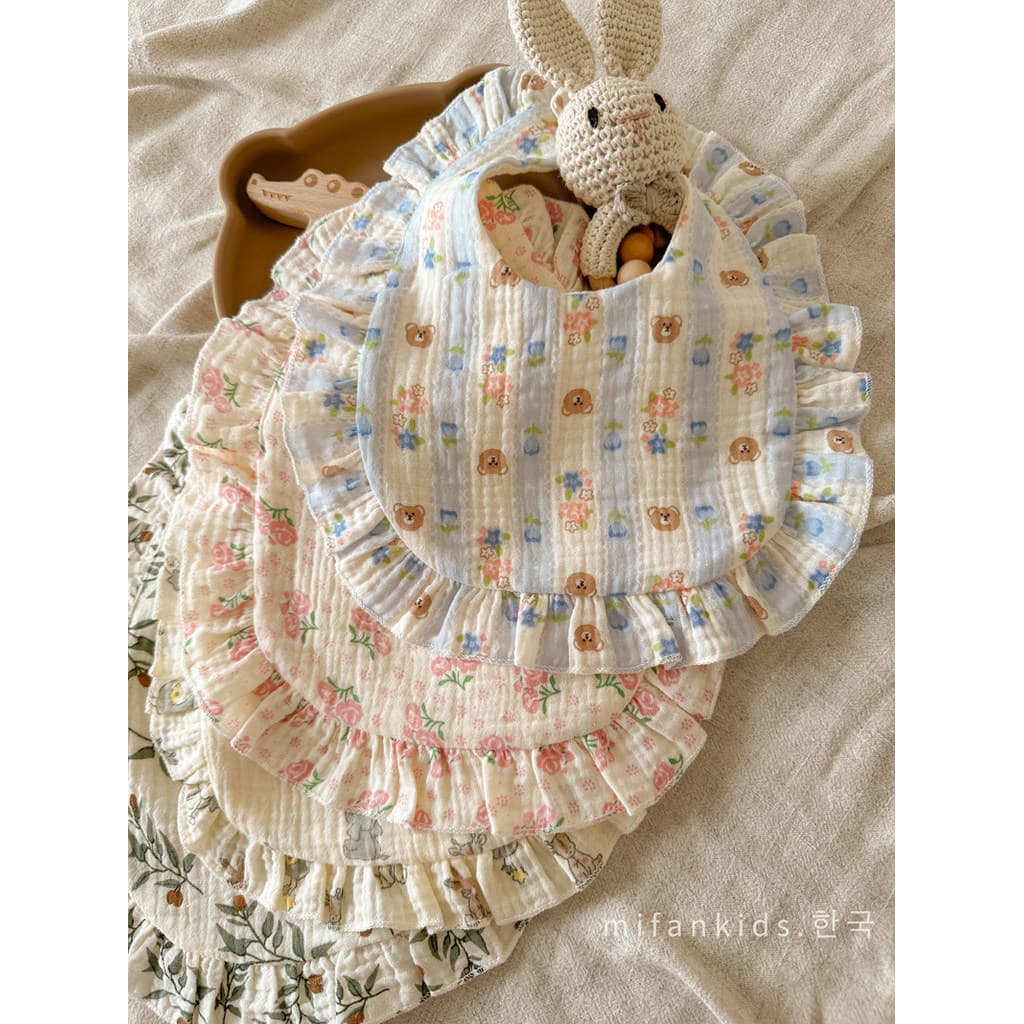 Ins estilo coreano bebê Saliva toalha de algodão puro quatro camadas Seersucker babados princesa babador do bebê recém-n