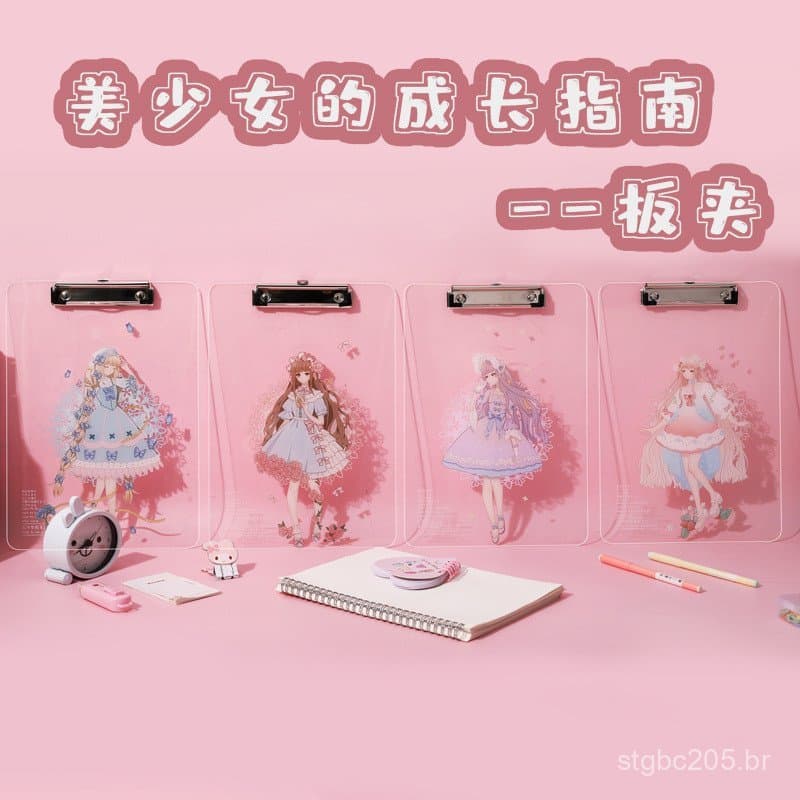 Prancheta de acrílico transparente estilo Ins, feminina, tamanho A4, com design estético, fresco e simples, suporte rígi