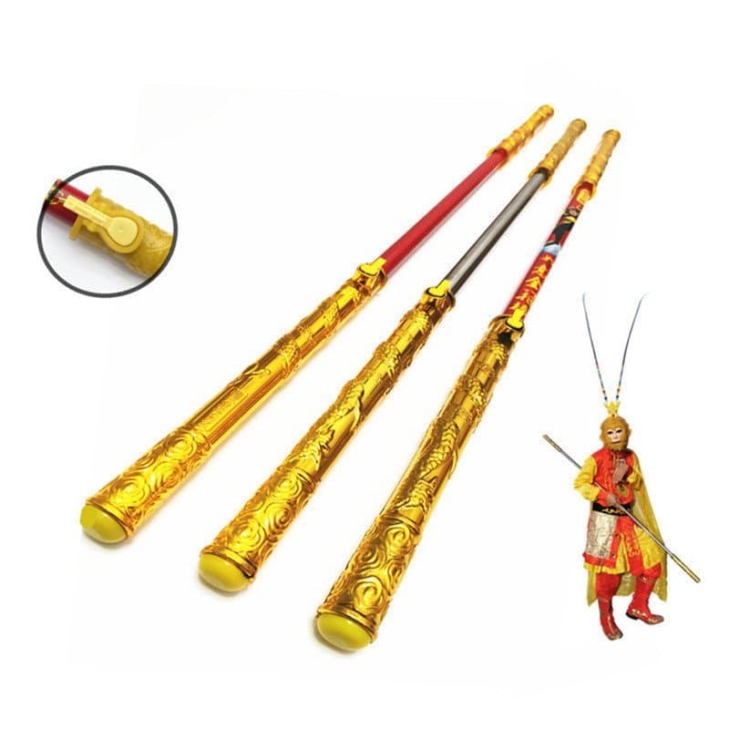 Vara Mágica Dourada para Crianças, Varinha Automática de Plástico Brilhante do Sun Wukong, Arma de Metal Retrátil.