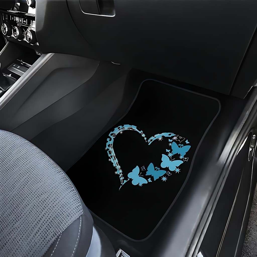 4 Peças De Tapetes De Carro Com Padrão De Coração E Borboleta-Absorventes , Confortáveis , Veludo De Cristal , Acessório