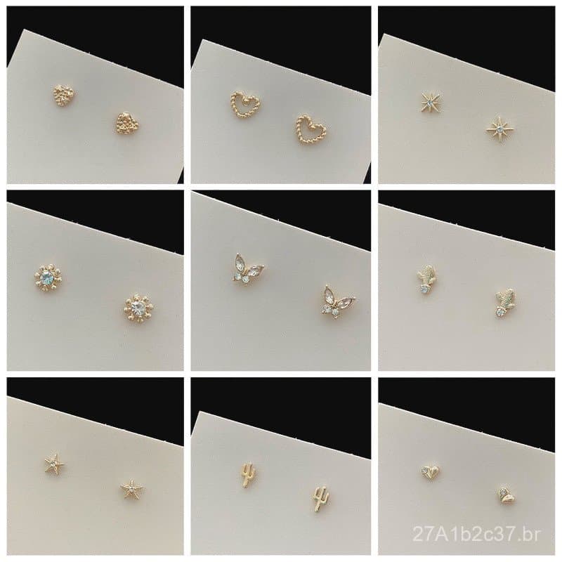 Brincos femininos simples e compactos em prata 925, com design de borboleta, coração, hexagrama, estilo vintage, versão