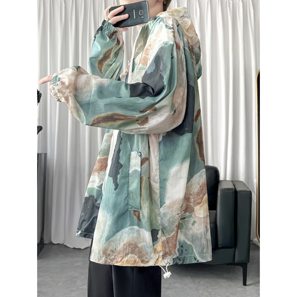 Nacional na moda Tie-Dye protetor solar roupas masculinas verão estilo chinês pesca respirável jaqueta casaco Street Wea