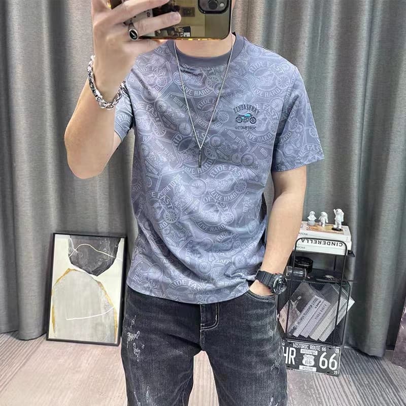Europeu americano Street Wear camiseta de manga curta masculina 2026 verão novo estilo dos desenhos animados impresso bo