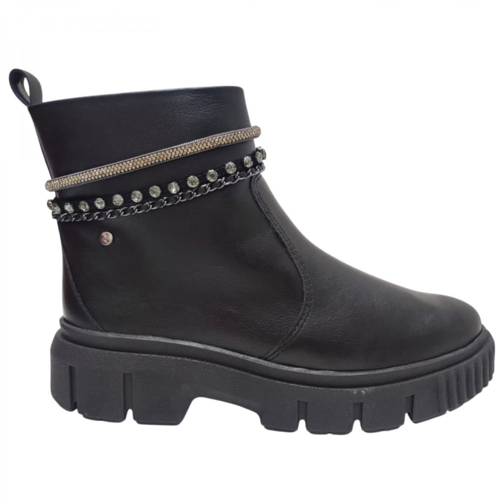 Bota Feminina Ramarim Tratorada Cano Curto Com Strass e Corrente Confortável Original Lançamento